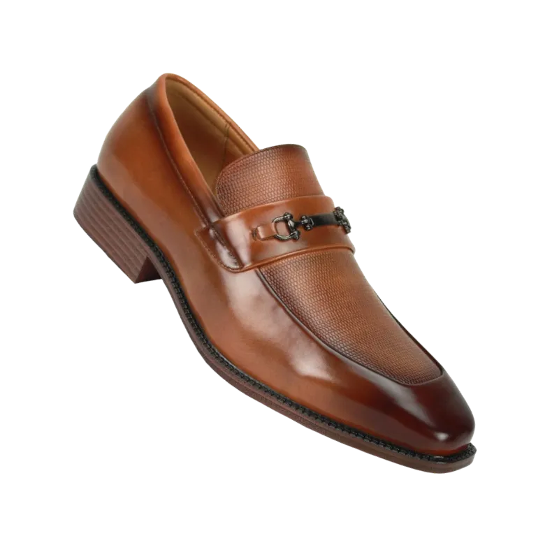 Antonio Cerrelli Cognac Men's Slip On Dress Shoes Silver Buckle