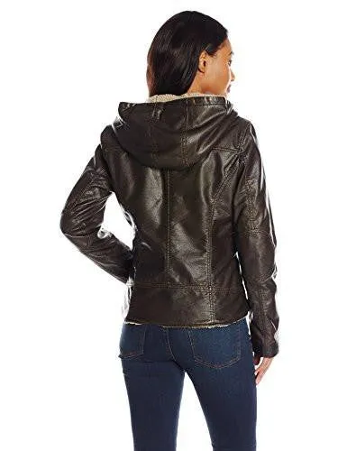 Assymetrical Sherpa Lined Faux Fur Jacket, Dark Brown, XSmall