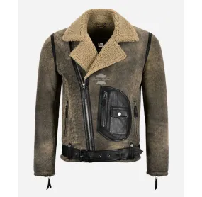 ASTER BIKER SHEEPSKIN JACKET MEN'S Vintage MOTORCYCLE SHEARLING FUR JACKET
