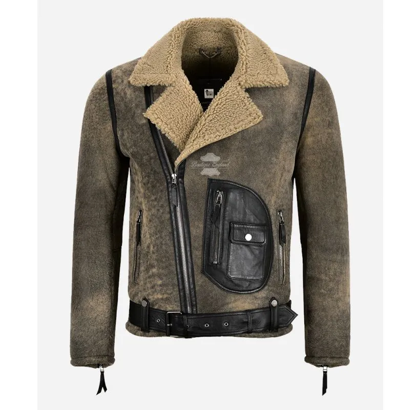ASTER BIKER SHEEPSKIN JACKET MEN'S Vintage MOTORCYCLE SHEARLING FUR JACKET