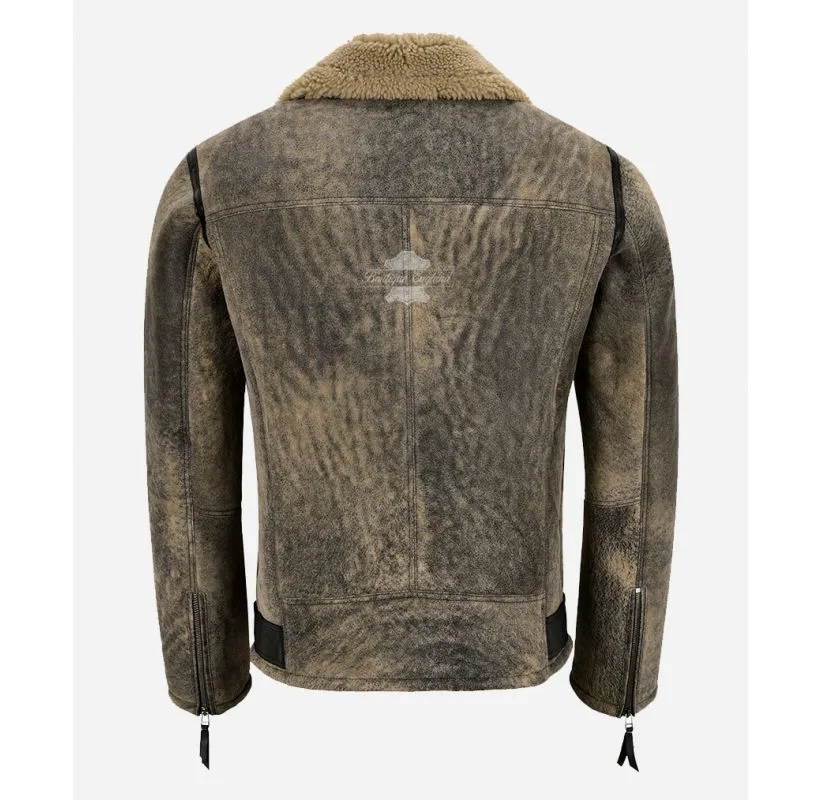 ASTER BIKER SHEEPSKIN JACKET MEN'S Vintage MOTORCYCLE SHEARLING FUR JACKET