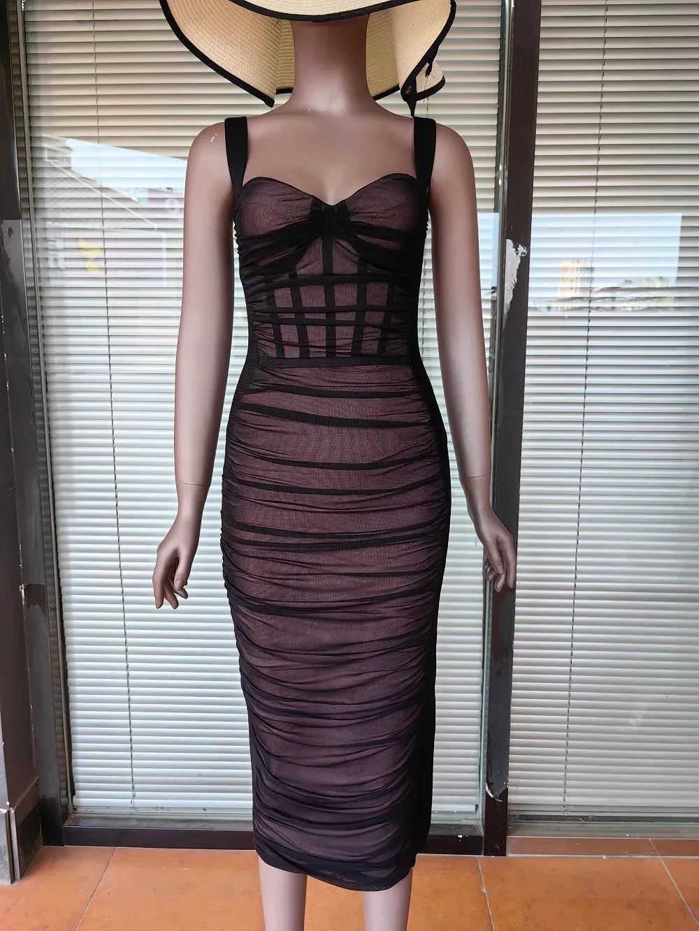 Black Mesh Bodycon midi dress