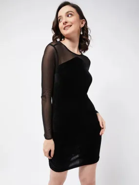 Black Mesh Round Neck Mini Dress