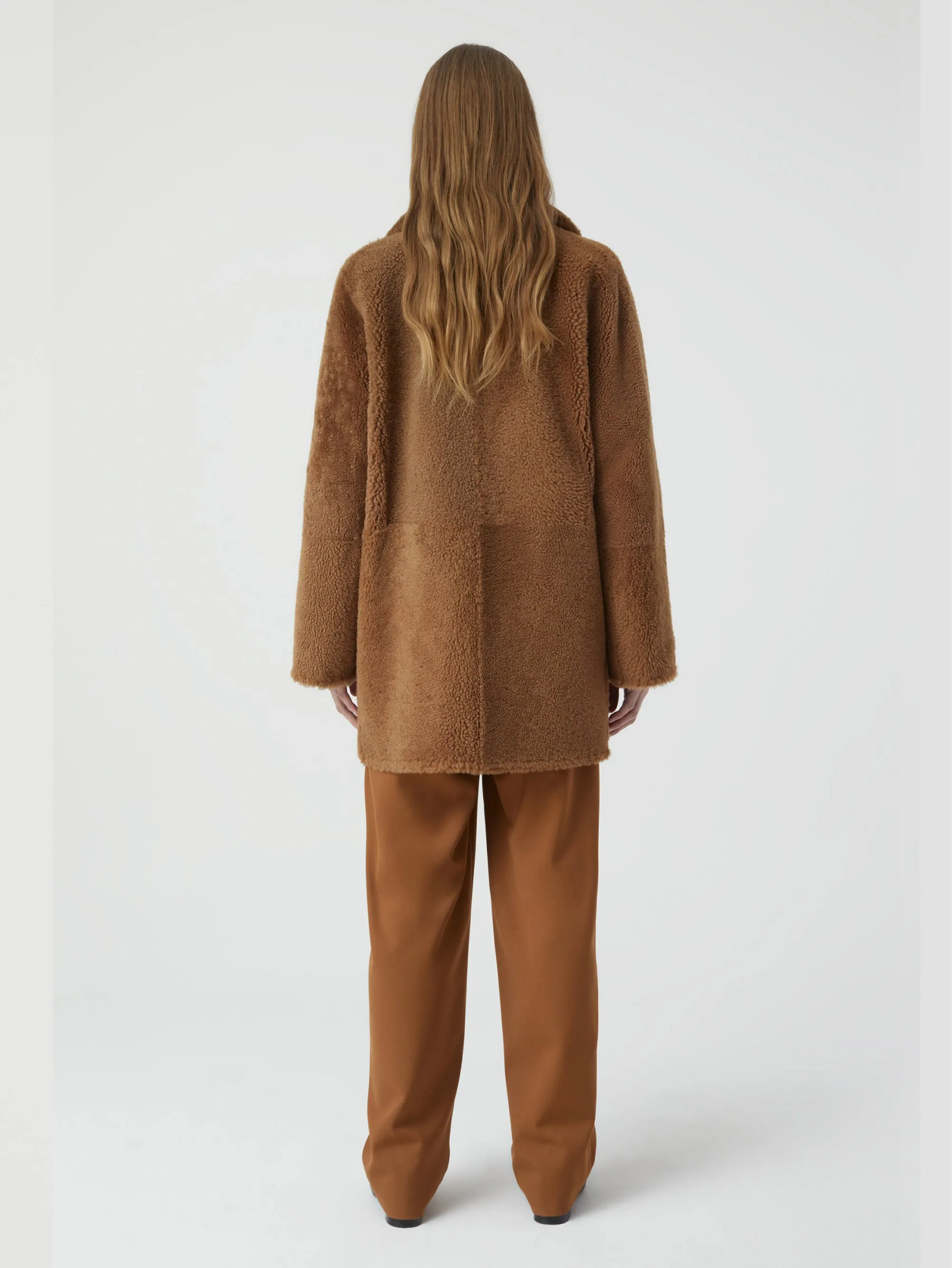 Cappotto Doppio Petto in Shearling Reversibile Marrone