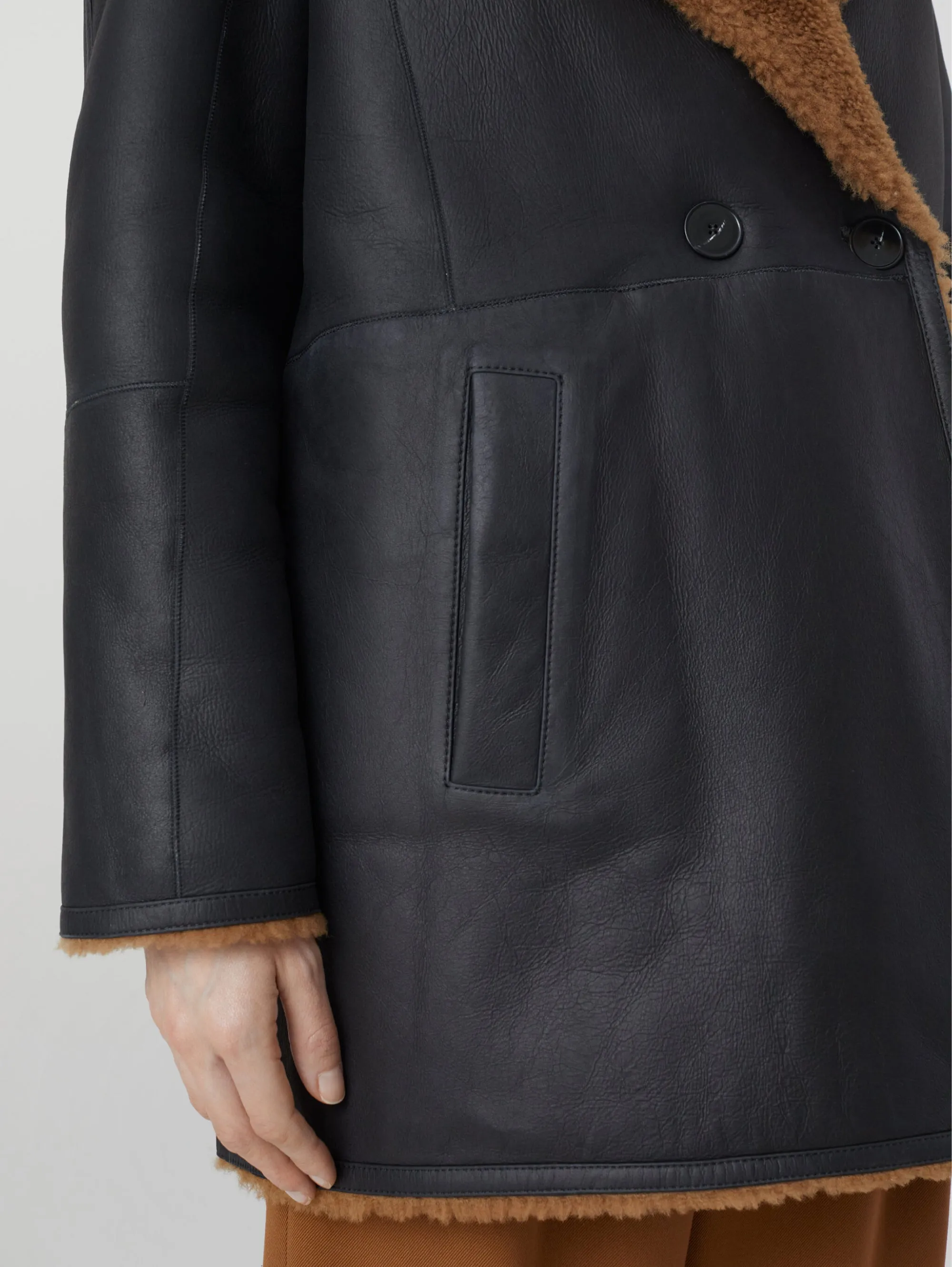 Cappotto Doppio Petto in Shearling Reversibile Marrone
