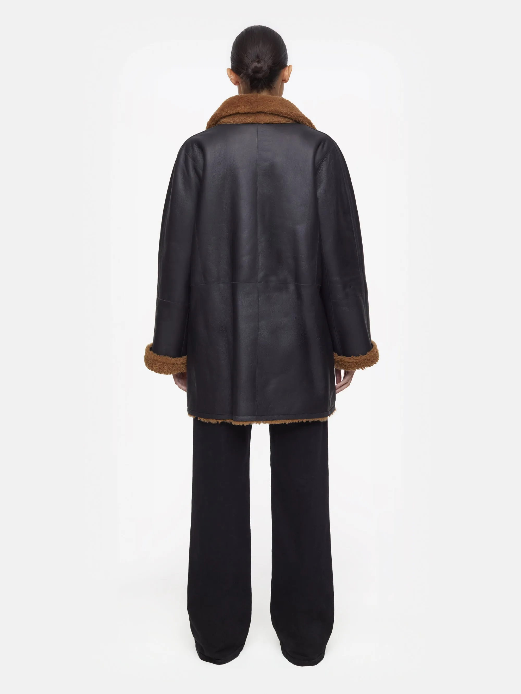 Cappotto Doppio Petto in Shearling Reversibile Marrone