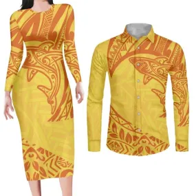Couples Yellow Matching Apparel Bodycon Dress and Shirt Engagement Outfits