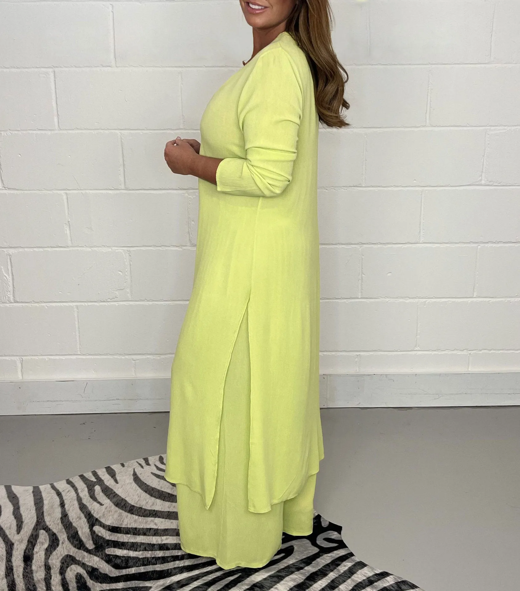 Cozy Slit Long Top and Pants Suit