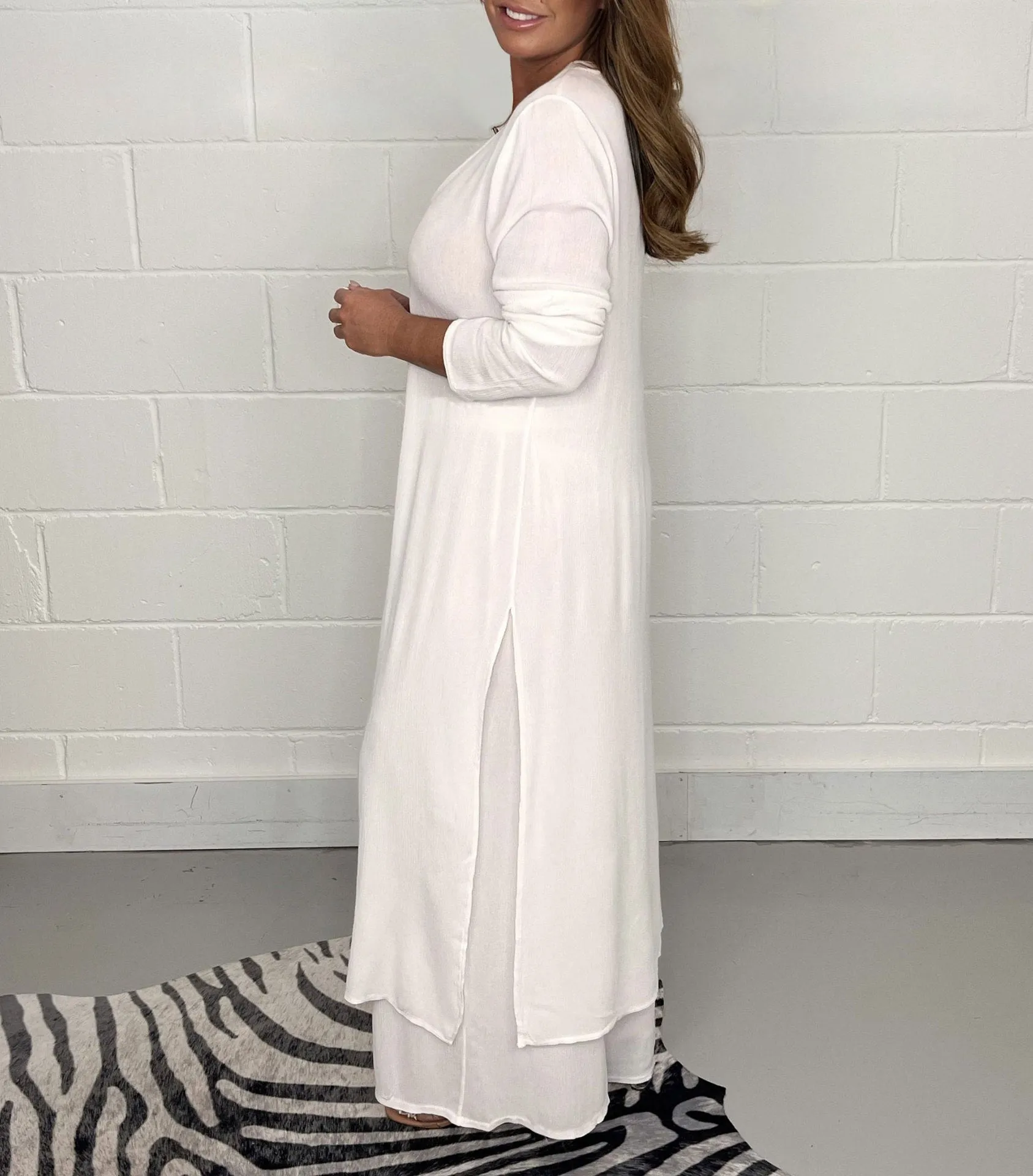 Cozy Slit Long Top and Pants Suit