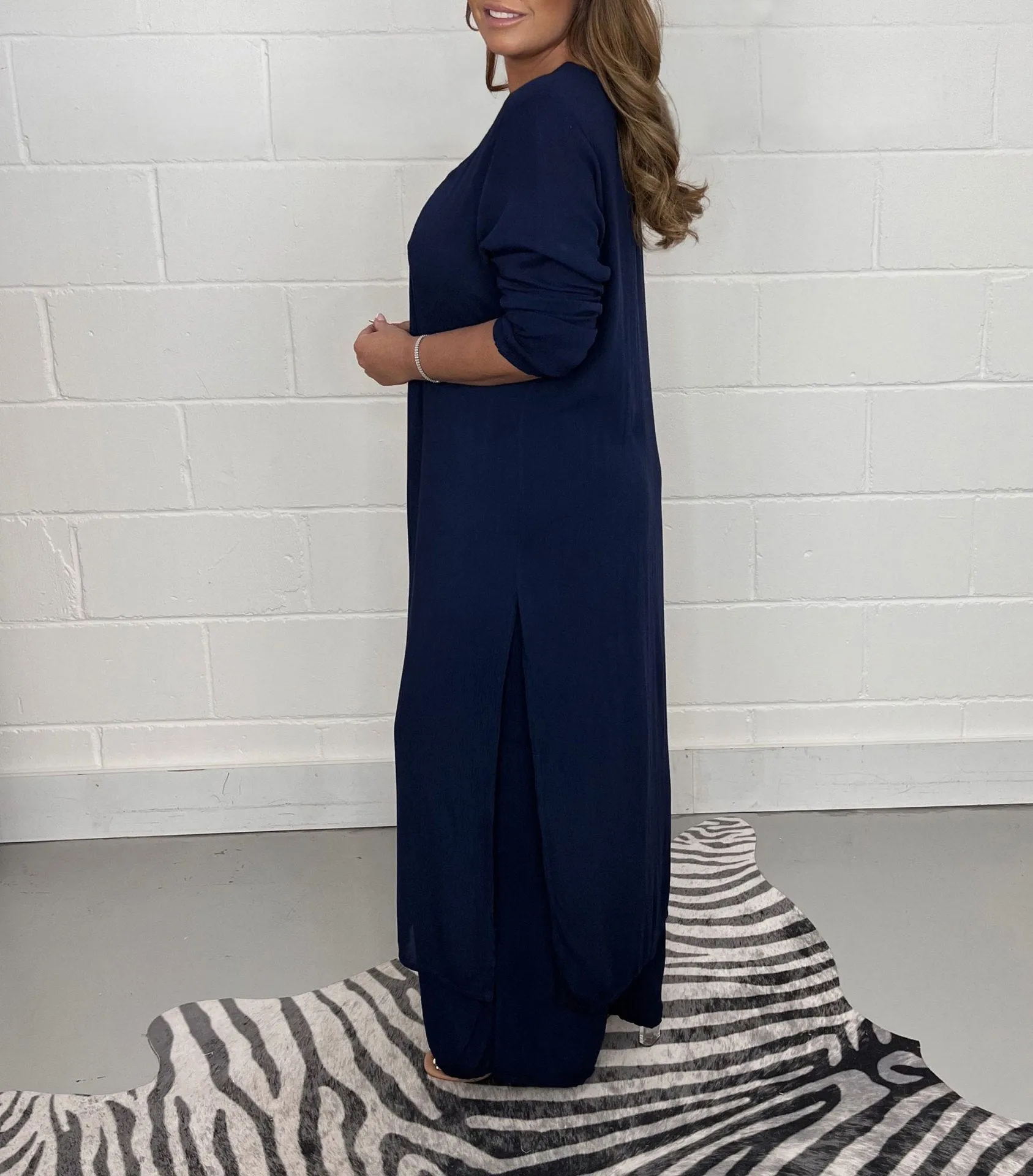 Cozy Slit Long Top and Pants Suit