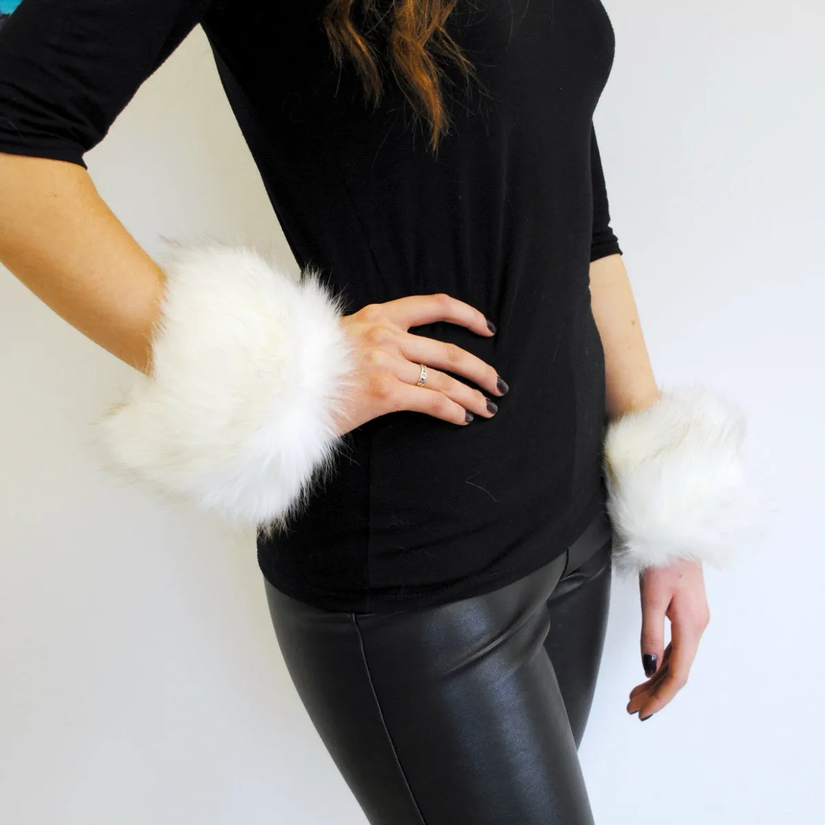 Domnika Luxury Snowflake White Faux Fur Wristlet Cuffs