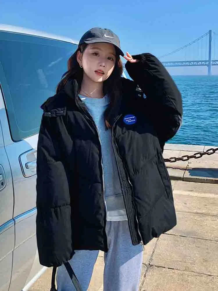 EleeMee 2023 New Winter Jacket For Women Hooded Loose Female Parkas Ins Fashion Warm Coat Street Stylish Lady Outwear Size S-L