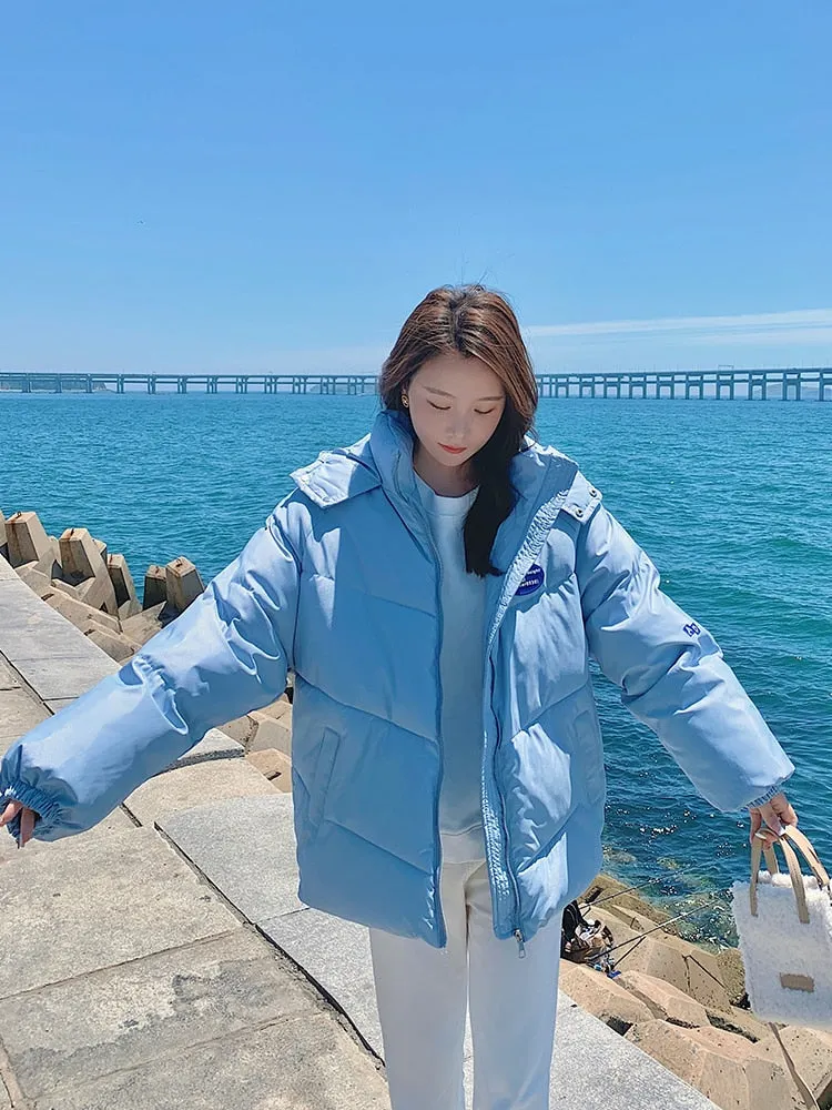 EleeMee 2023 New Winter Jacket For Women Hooded Loose Female Parkas Ins Fashion Warm Coat Street Stylish Lady Outwear Size S-L
