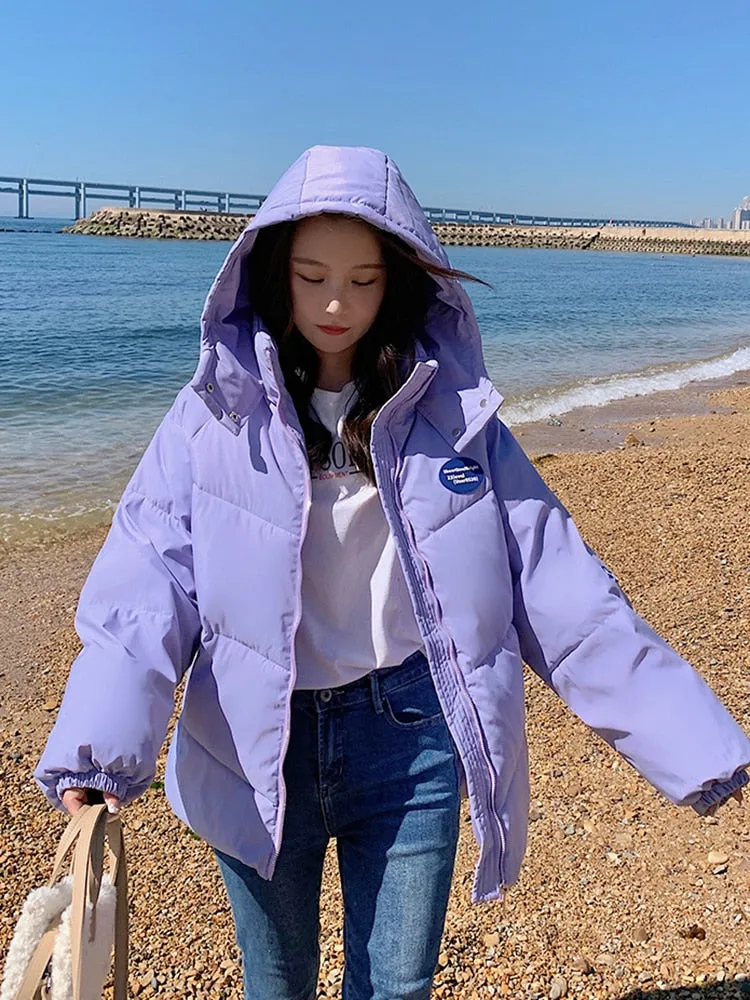 EleeMee 2023 New Winter Jacket For Women Hooded Loose Female Parkas Ins Fashion Warm Coat Street Stylish Lady Outwear Size S-L