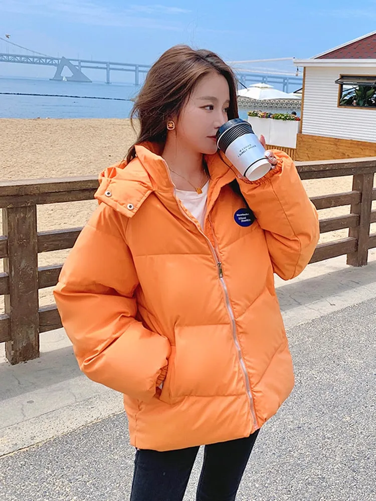 EleeMee 2023 New Winter Jacket For Women Hooded Loose Female Parkas Ins Fashion Warm Coat Street Stylish Lady Outwear Size S-L