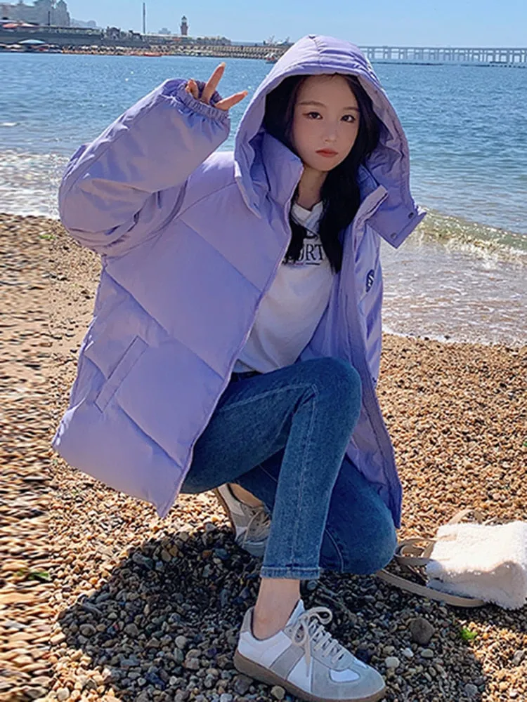 EleeMee 2023 New Winter Jacket For Women Hooded Loose Female Parkas Ins Fashion Warm Coat Street Stylish Lady Outwear Size S-L