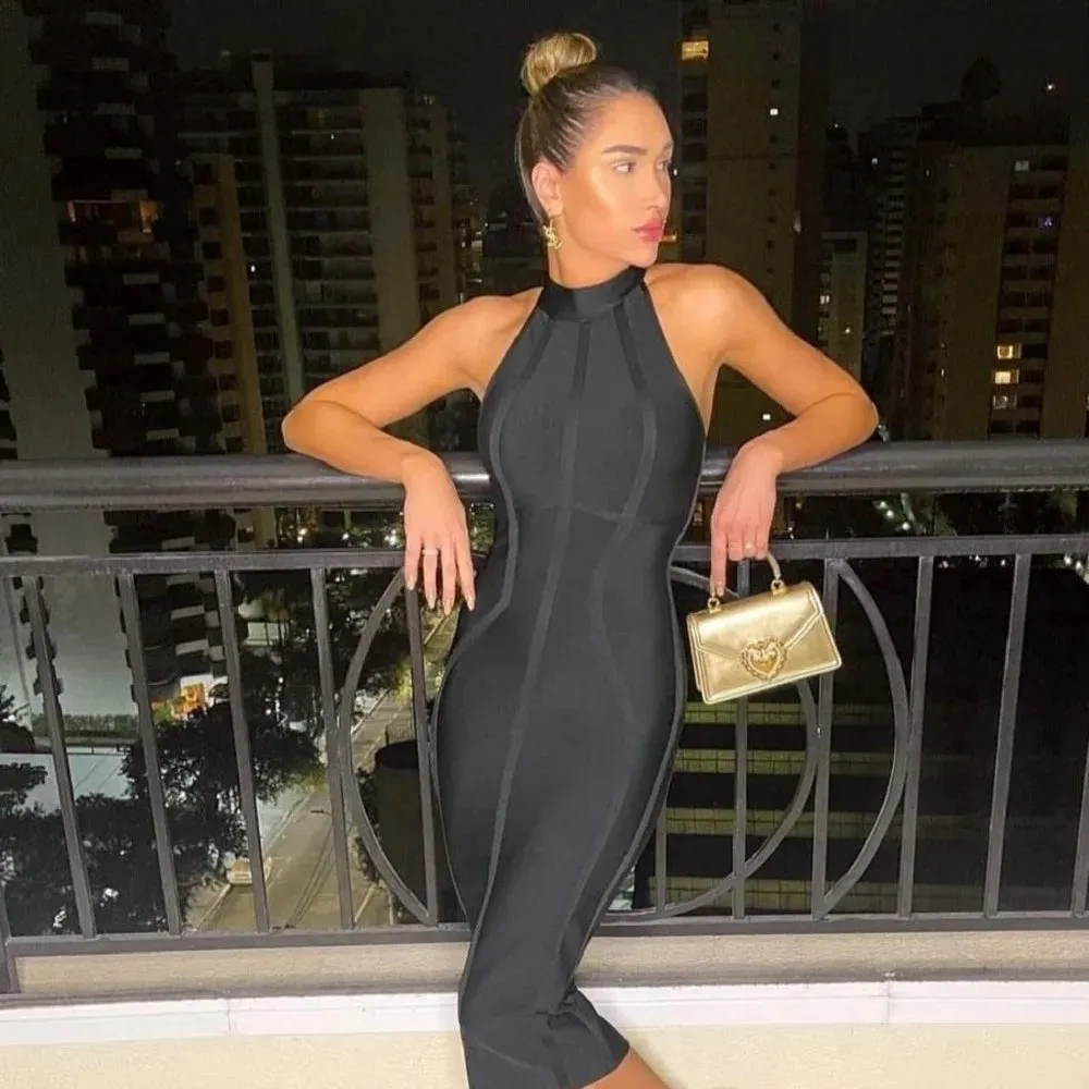 Elegant high neck Bandage Dress