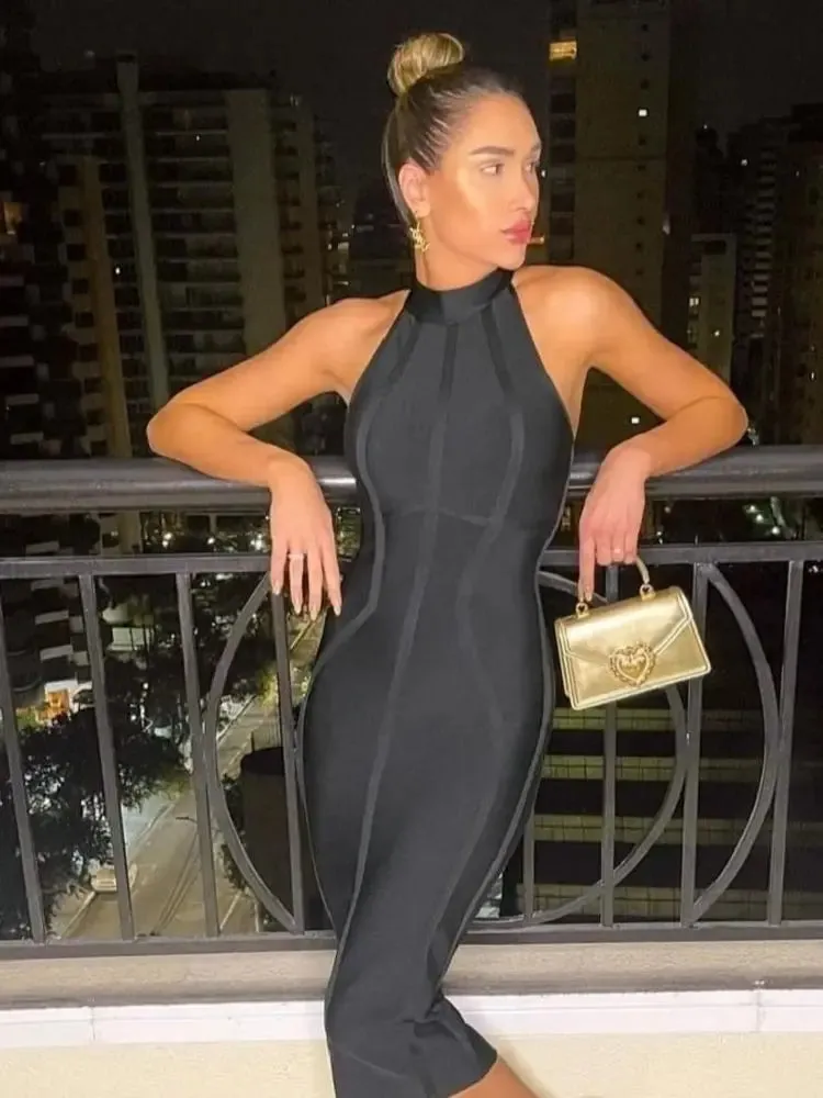 Elegant high neck Bandage Dress