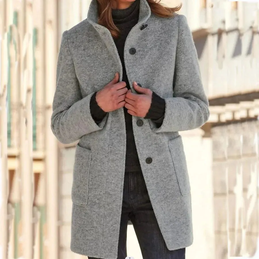 Elegant stand-up collar coat for women - Camille