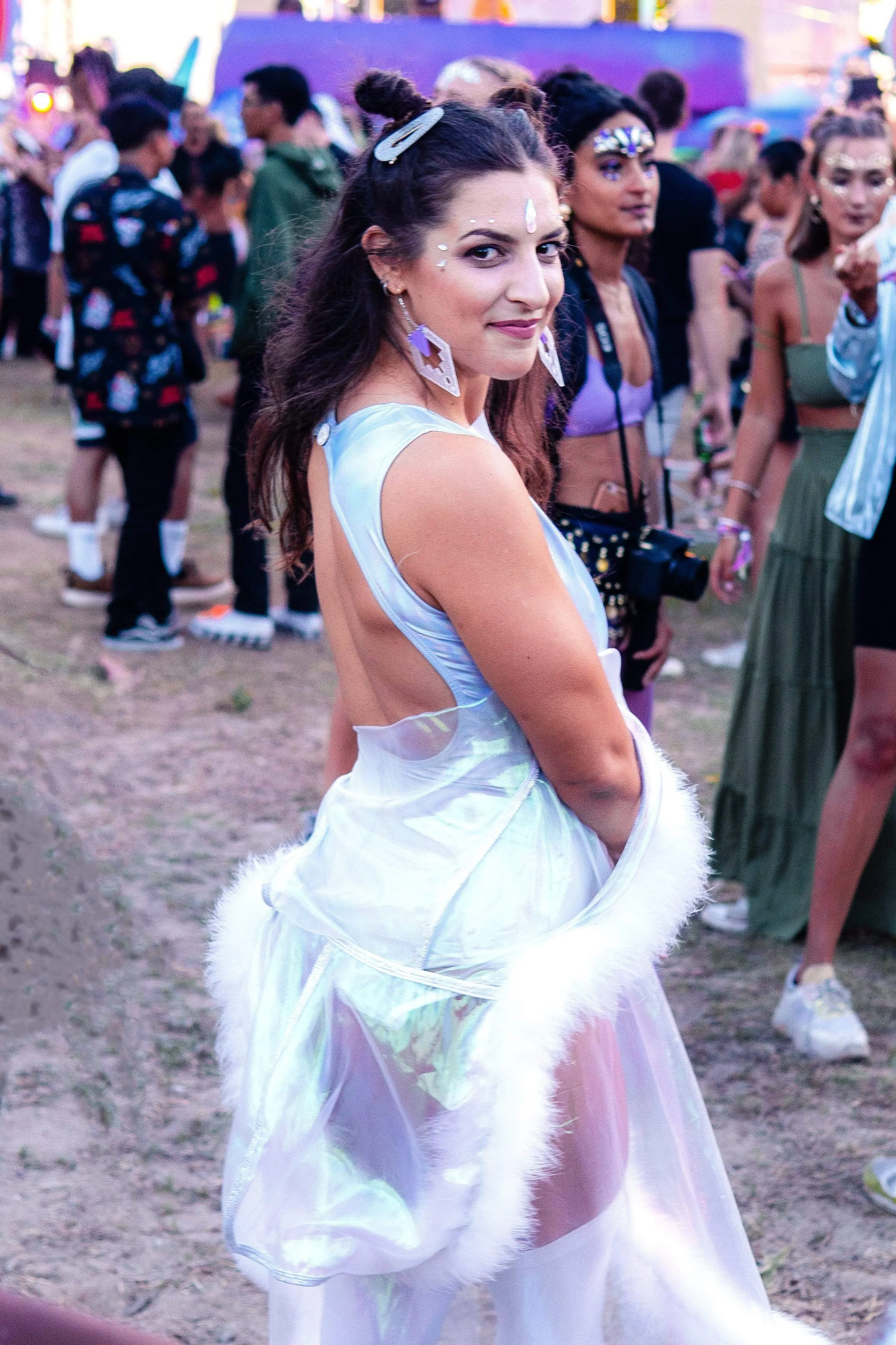 Iridescent White Festival Kimono Vest