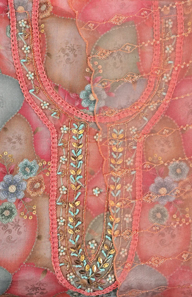 Light Orange Sequin Embellished Festive Dress Material With Dupatta
