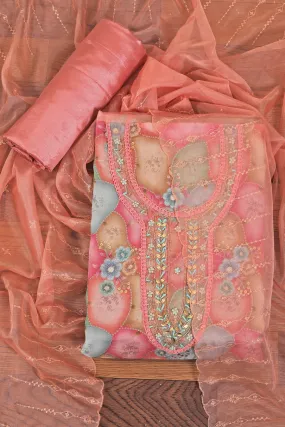 Light Orange Sequin Embellished Festive Dress Material With Dupatta