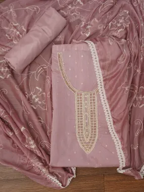 Light Purple Cotton Woven Design Embellished Dress Material with Dupatta