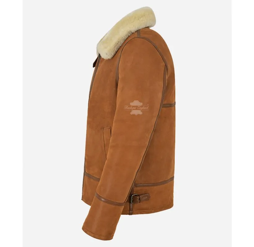 Men's Sheepskin Jacket B3 Shearling Fur Bomber Pilot RAF Sheepskin Aviator Jacket HARBIN