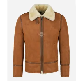 Men's Sheepskin Jacket B3 Shearling Fur Bomber Pilot RAF Sheepskin Aviator Jacket HARBIN