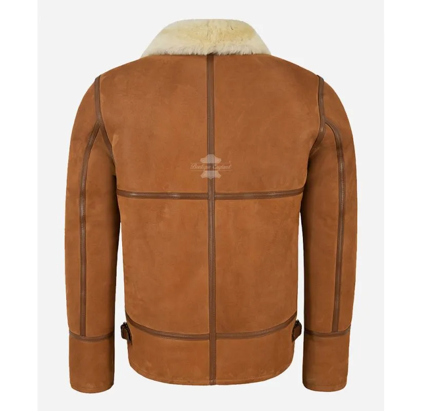 Men's Sheepskin Jacket B3 Shearling Fur Bomber Pilot RAF Sheepskin Aviator Jacket HARBIN