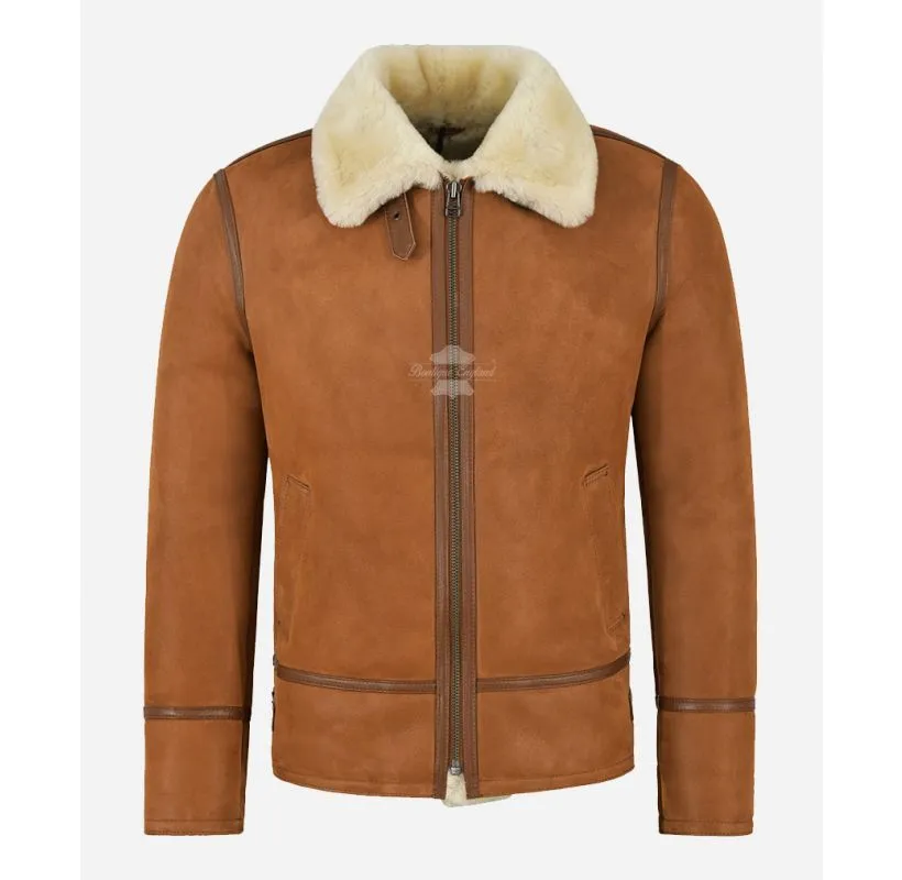 Men's Sheepskin Jacket B3 Shearling Fur Bomber Pilot RAF Sheepskin Aviator Jacket HARBIN