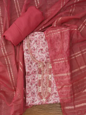 Multi Color Unstitched Embellished Cotton Blend Dress Material with Dupatta