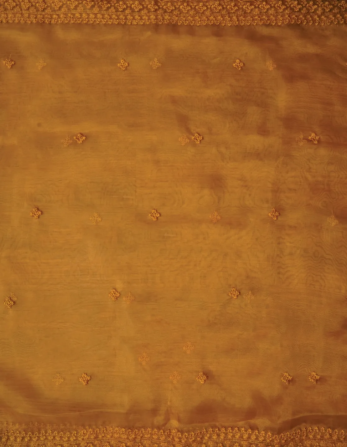 Mustard Unstitched Embroidered Organza Festive Dress Material With Dupatta