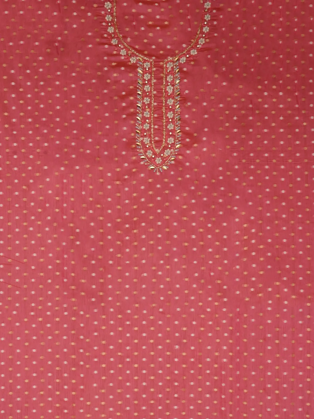 Pink Cotton Blend Embellished Dress Material with Dupatta