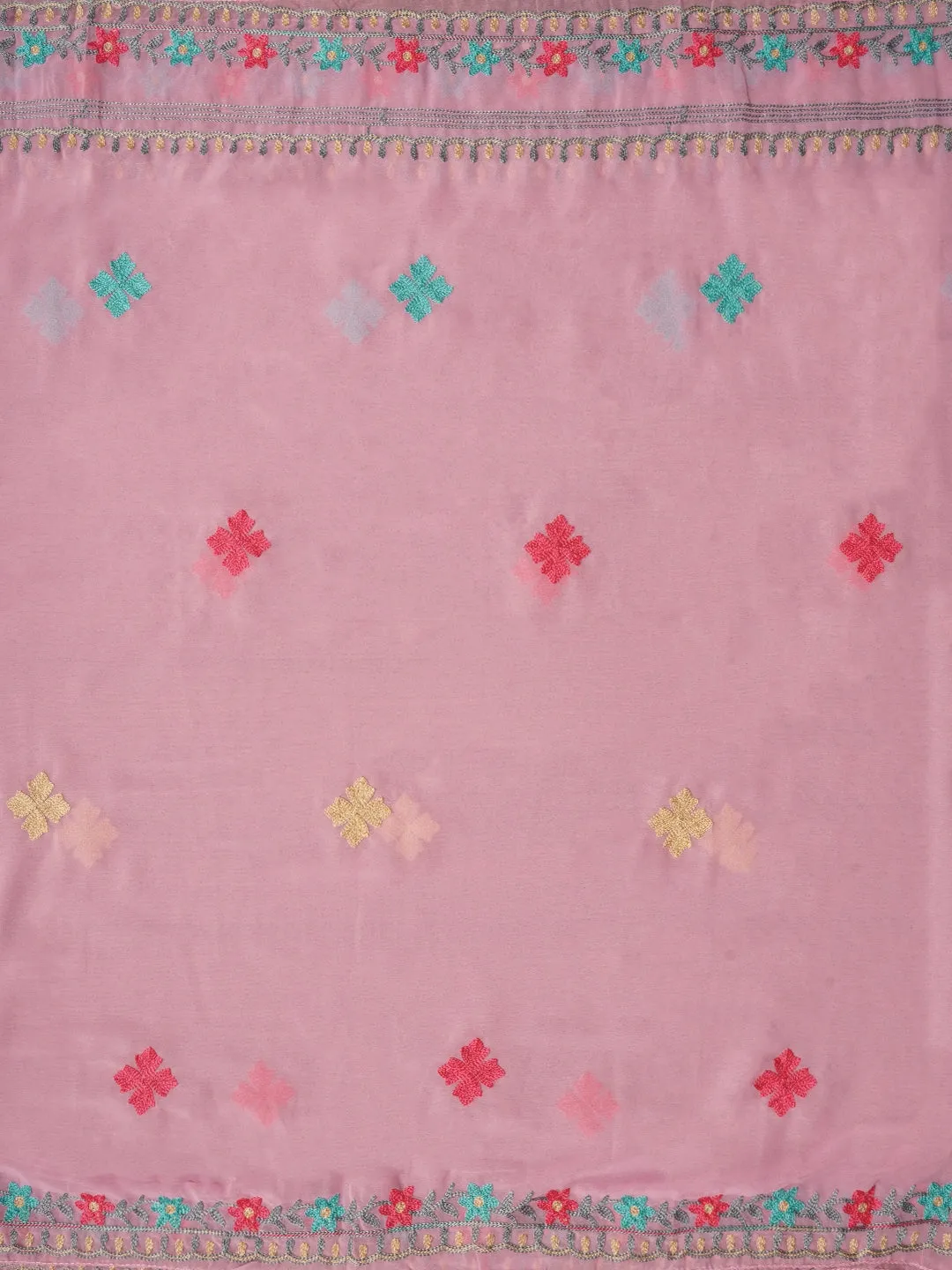 Pink Sequin Embroidered Silk Georgette Dress Material with Dupatta