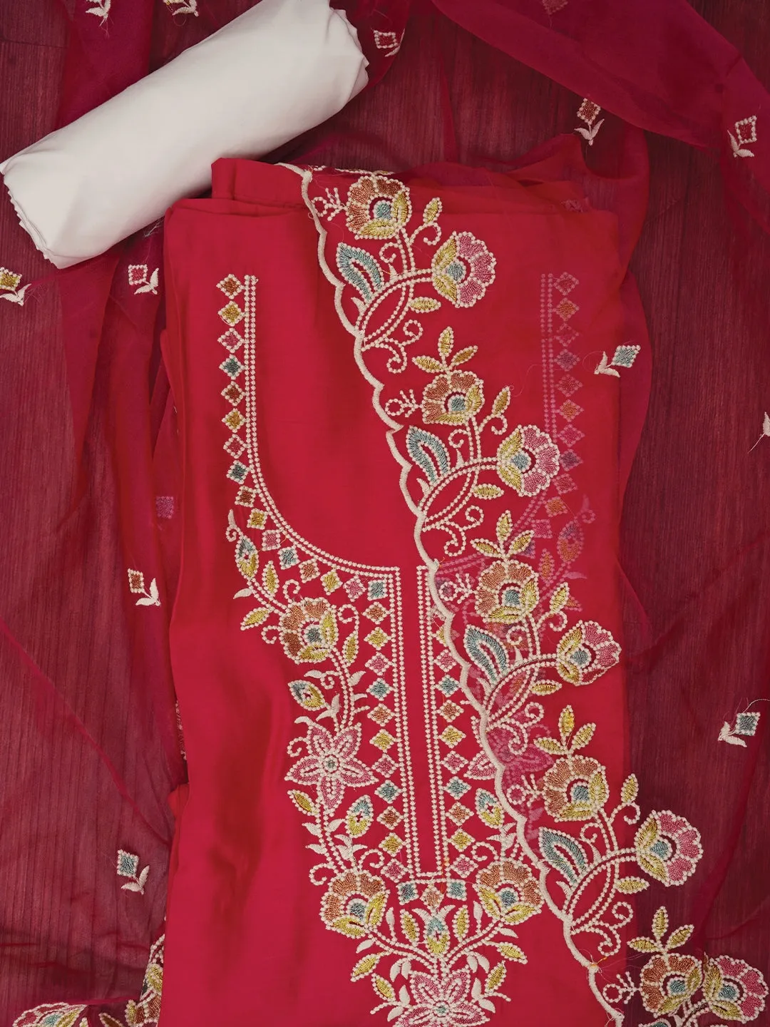 Pink Zari Pure Cotton Dress Material with Dupatta