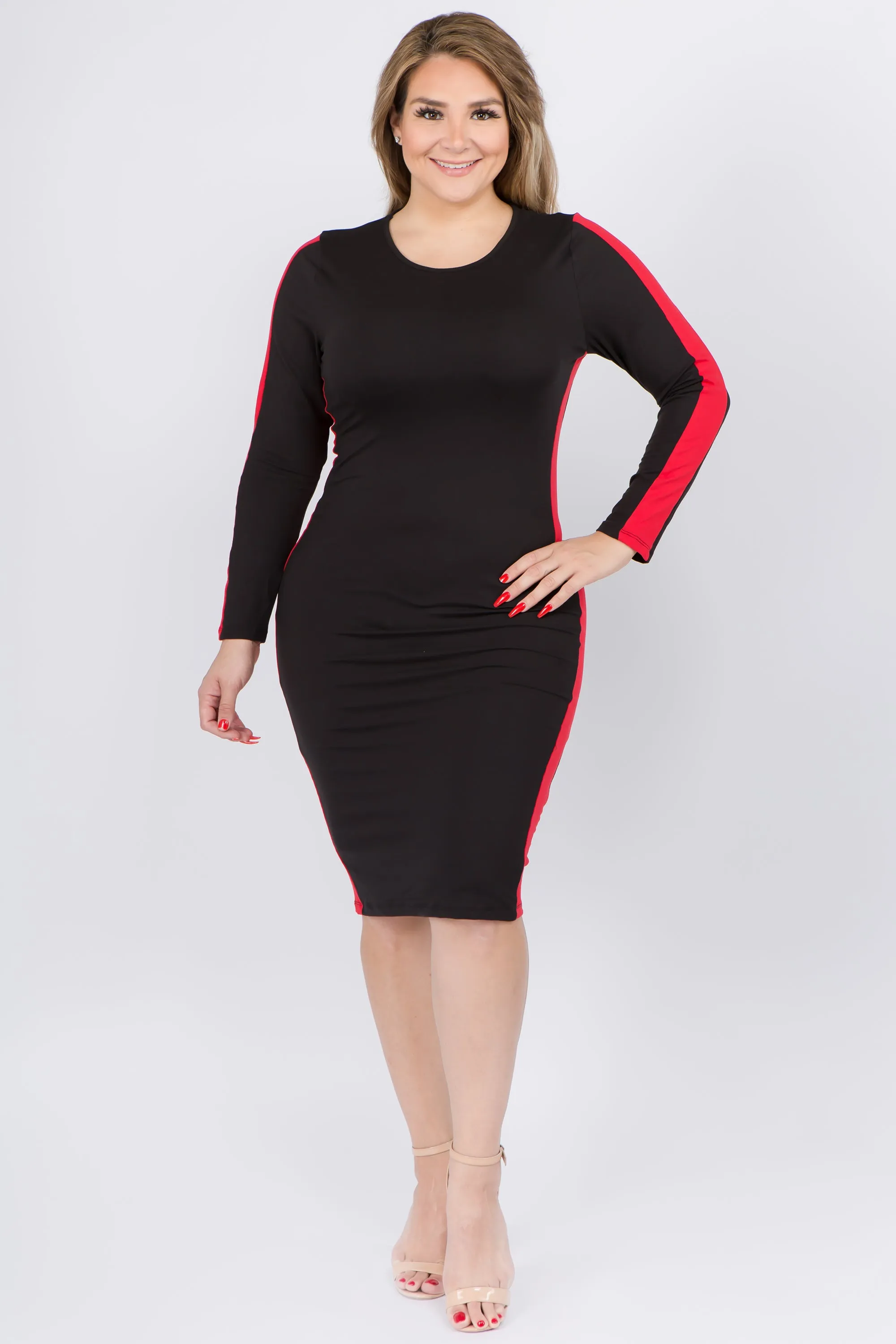Plus Size Varsity Striped Bodycon Midi Dress