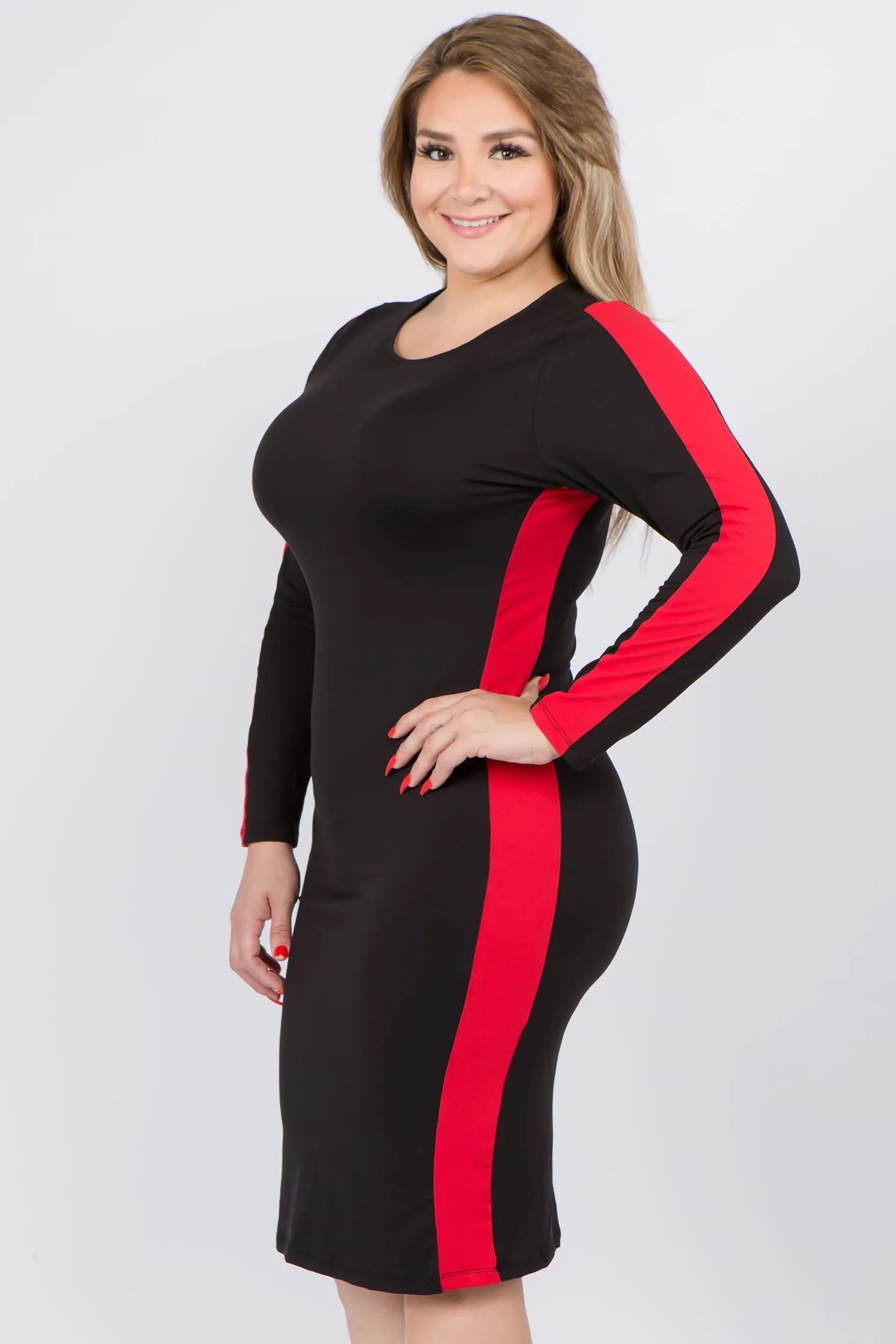 Plus Size Varsity Striped Bodycon Midi Dress