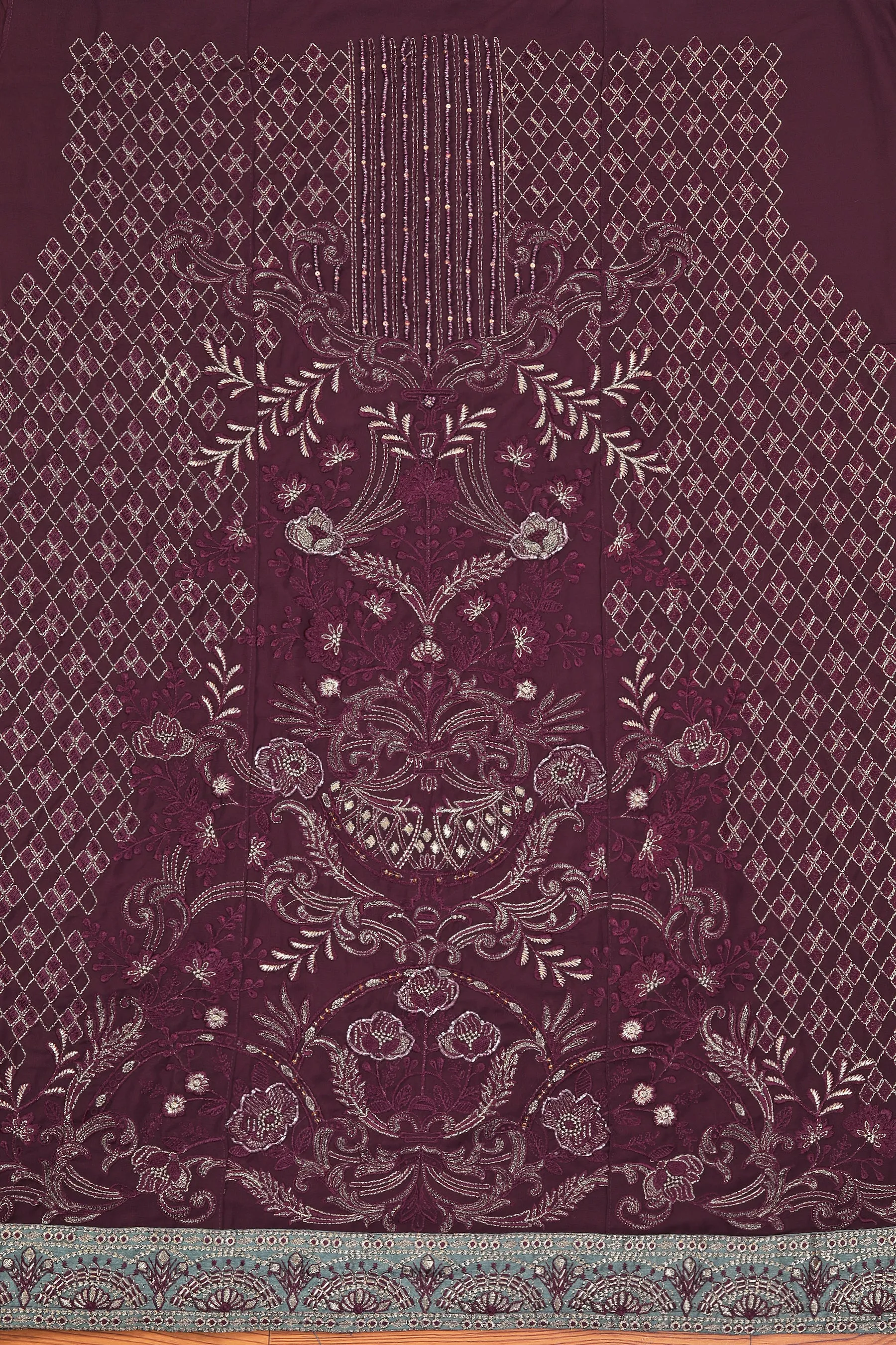 Purple Heavy Embroidered Poly Georgette Dress Material with Dupatta