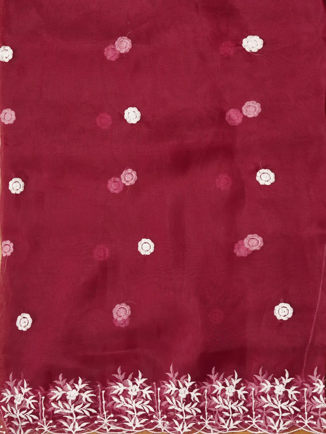 Purple Thread Embroidered Organza Dress Material with Dupatta