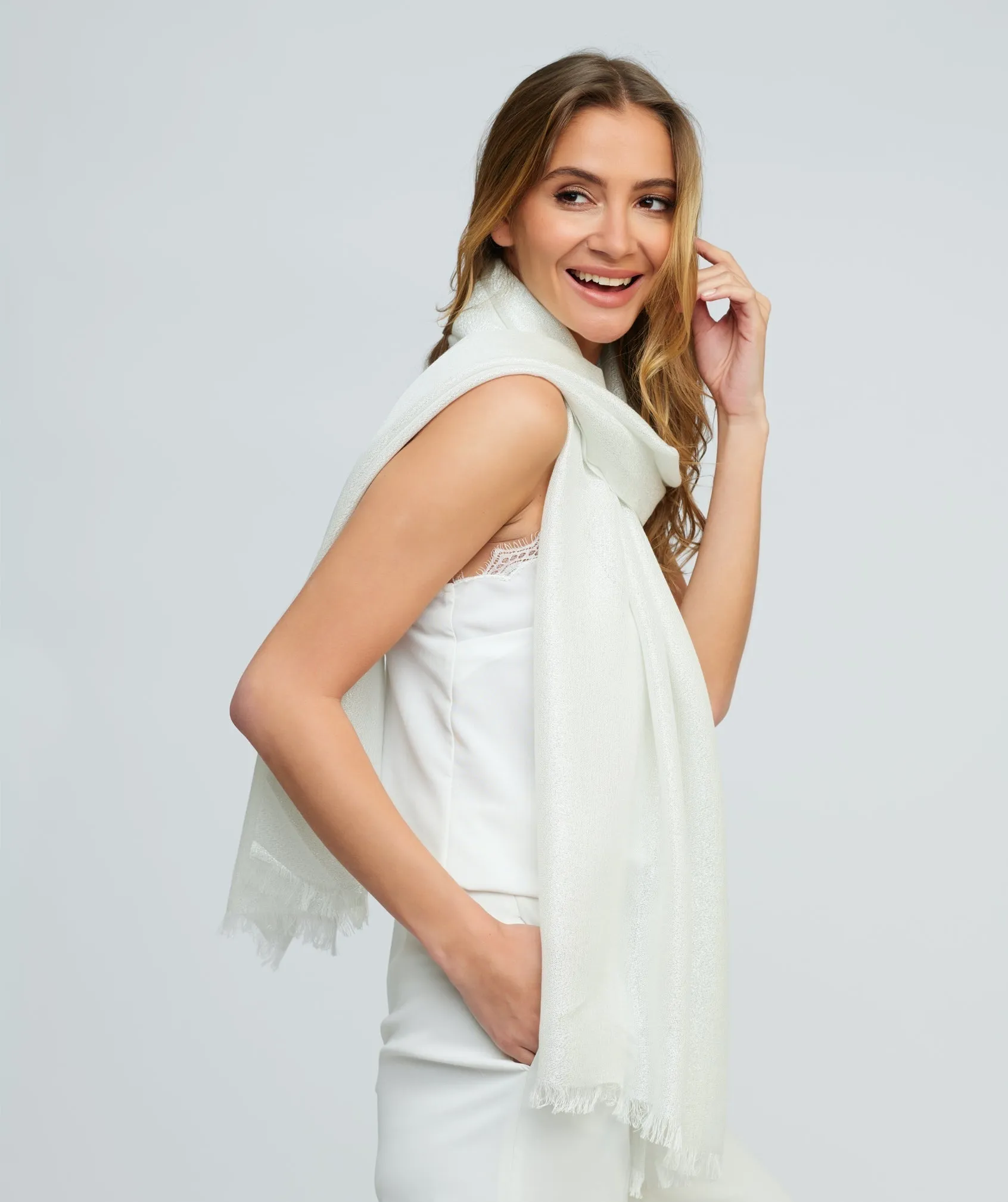 Silver Shimmer Scarf with Raw Edges