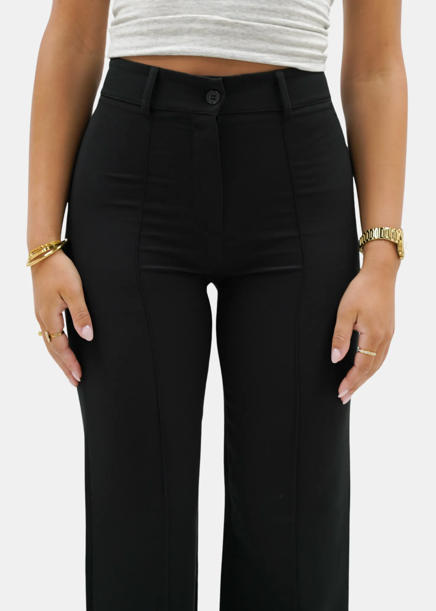 Straight leg pants met pressfold black (REGULAR)