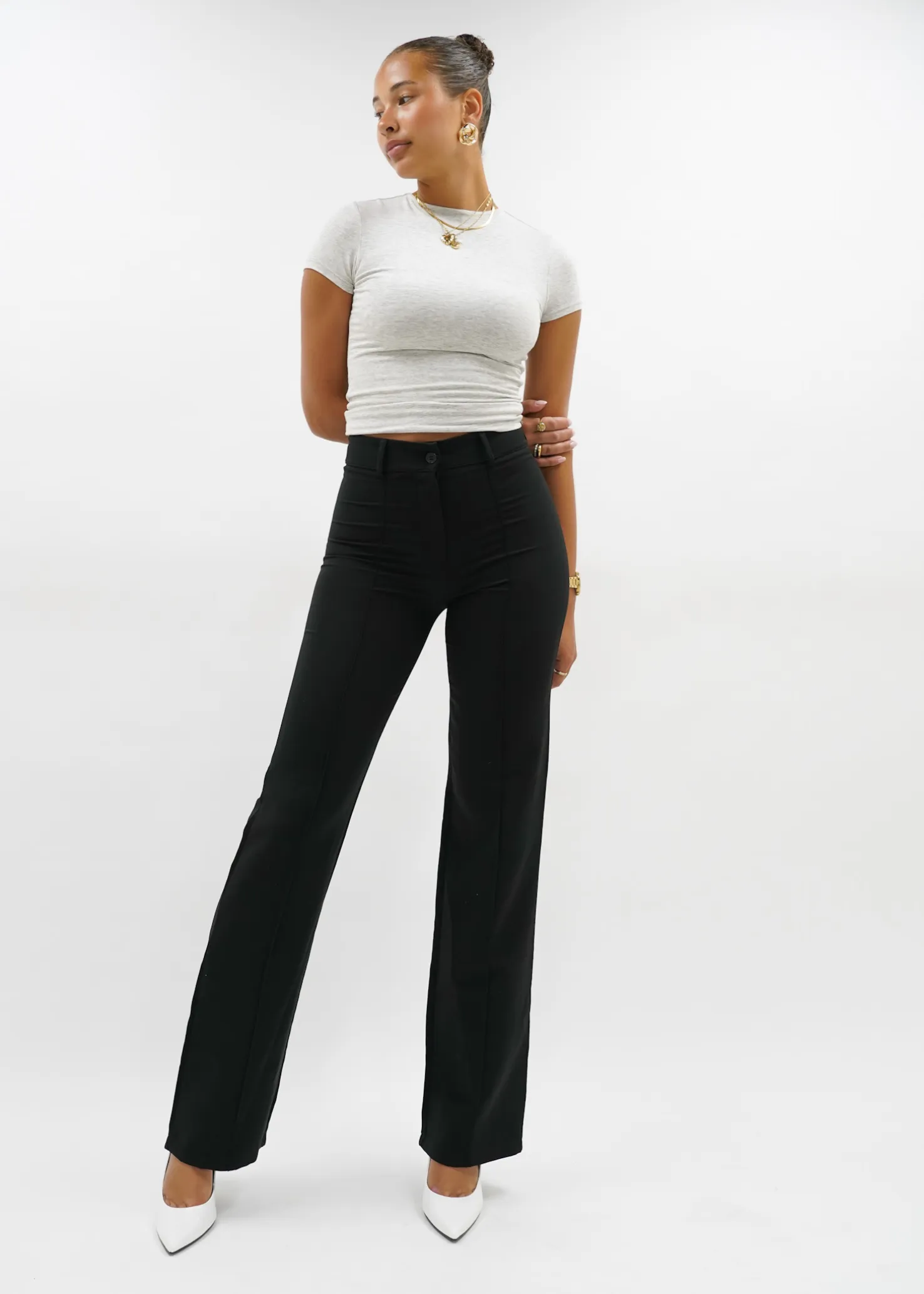 Straight leg pants met pressfold black (REGULAR)