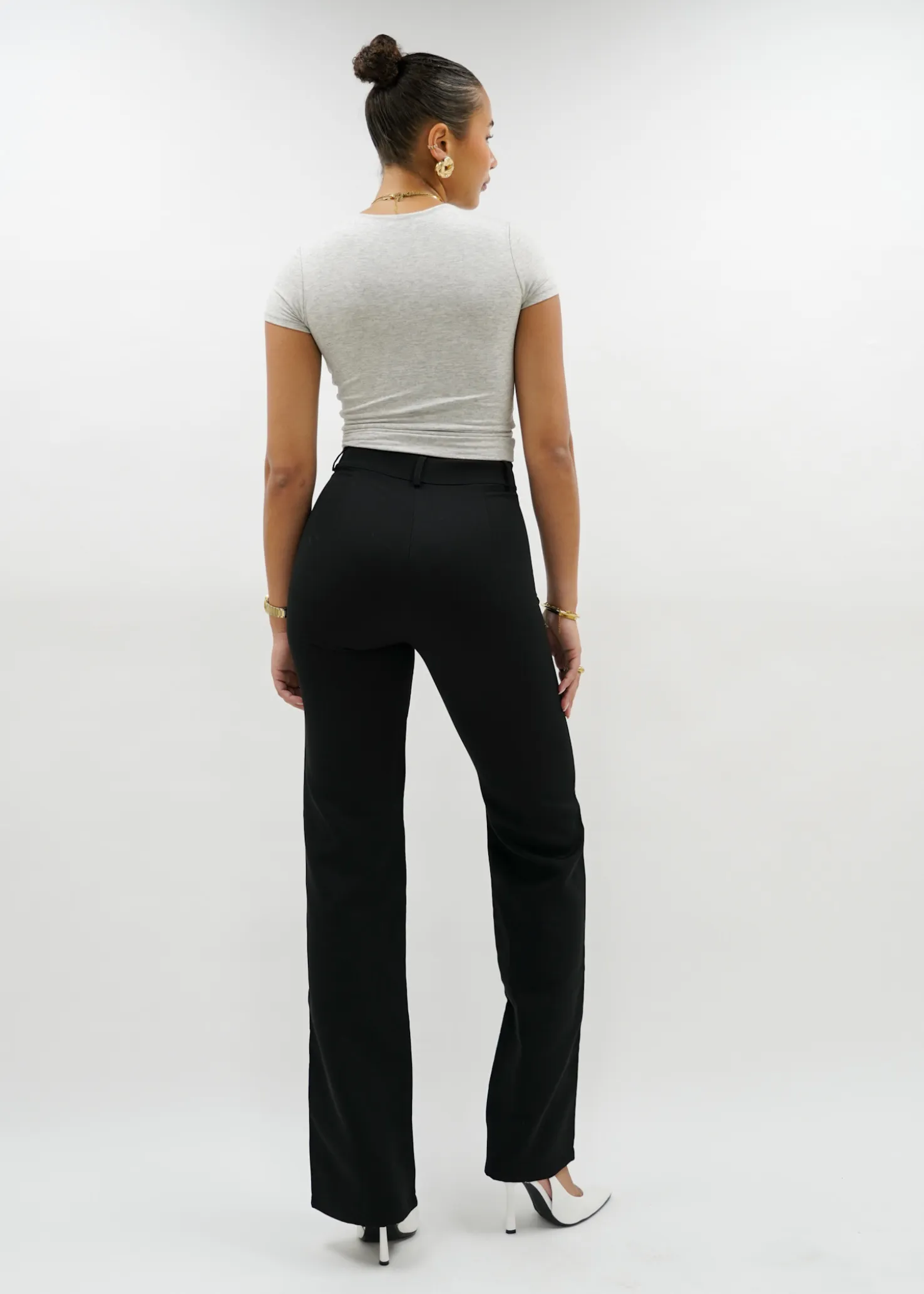 Straight leg pants met pressfold black (REGULAR)