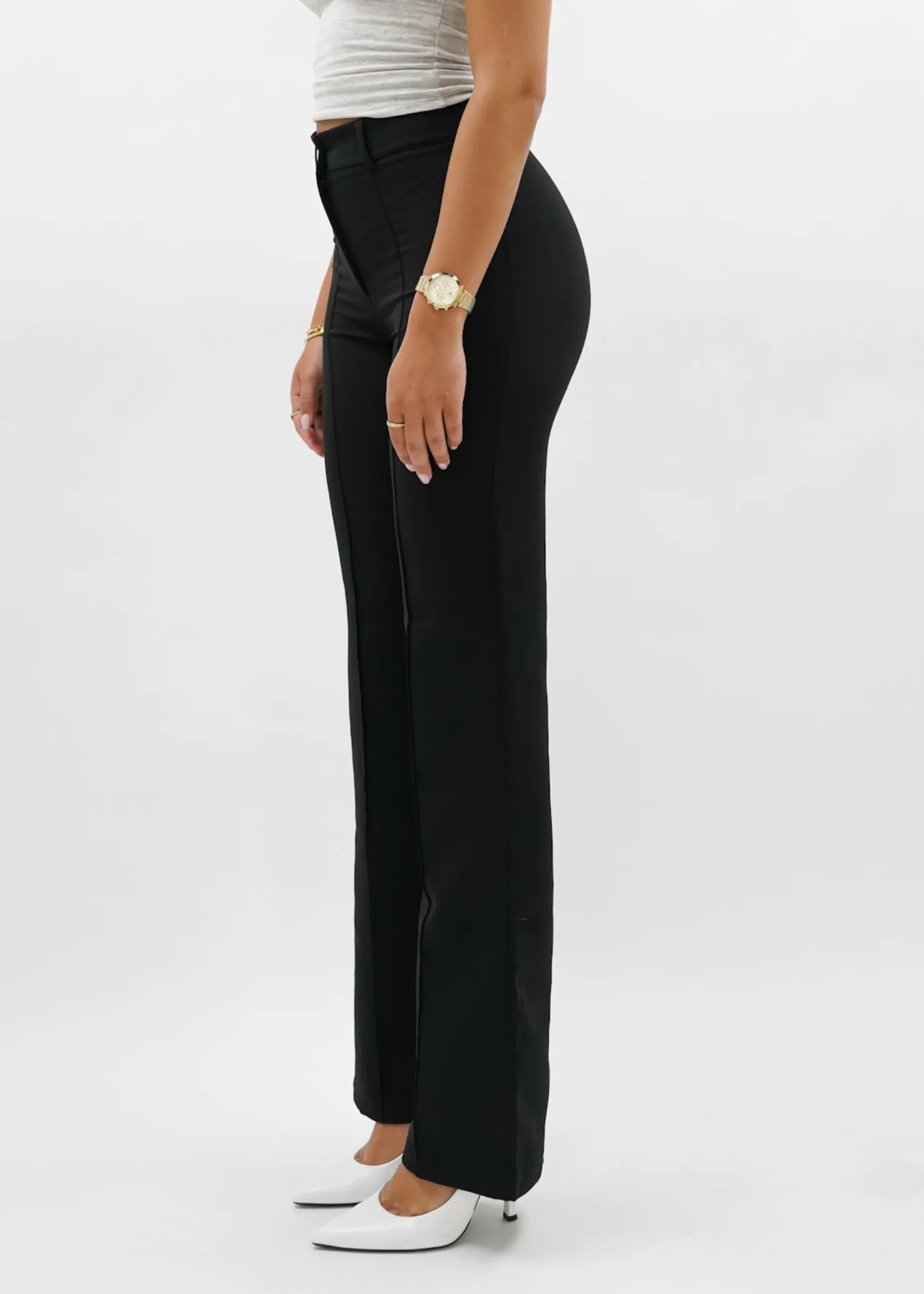 Straight leg pants met pressfold black (REGULAR)