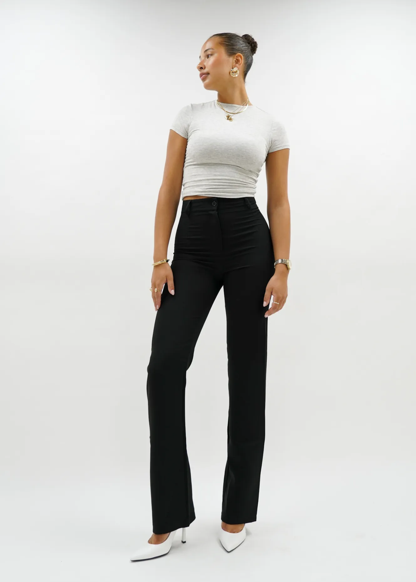 Straight leg pants met pressfold black (REGULAR)