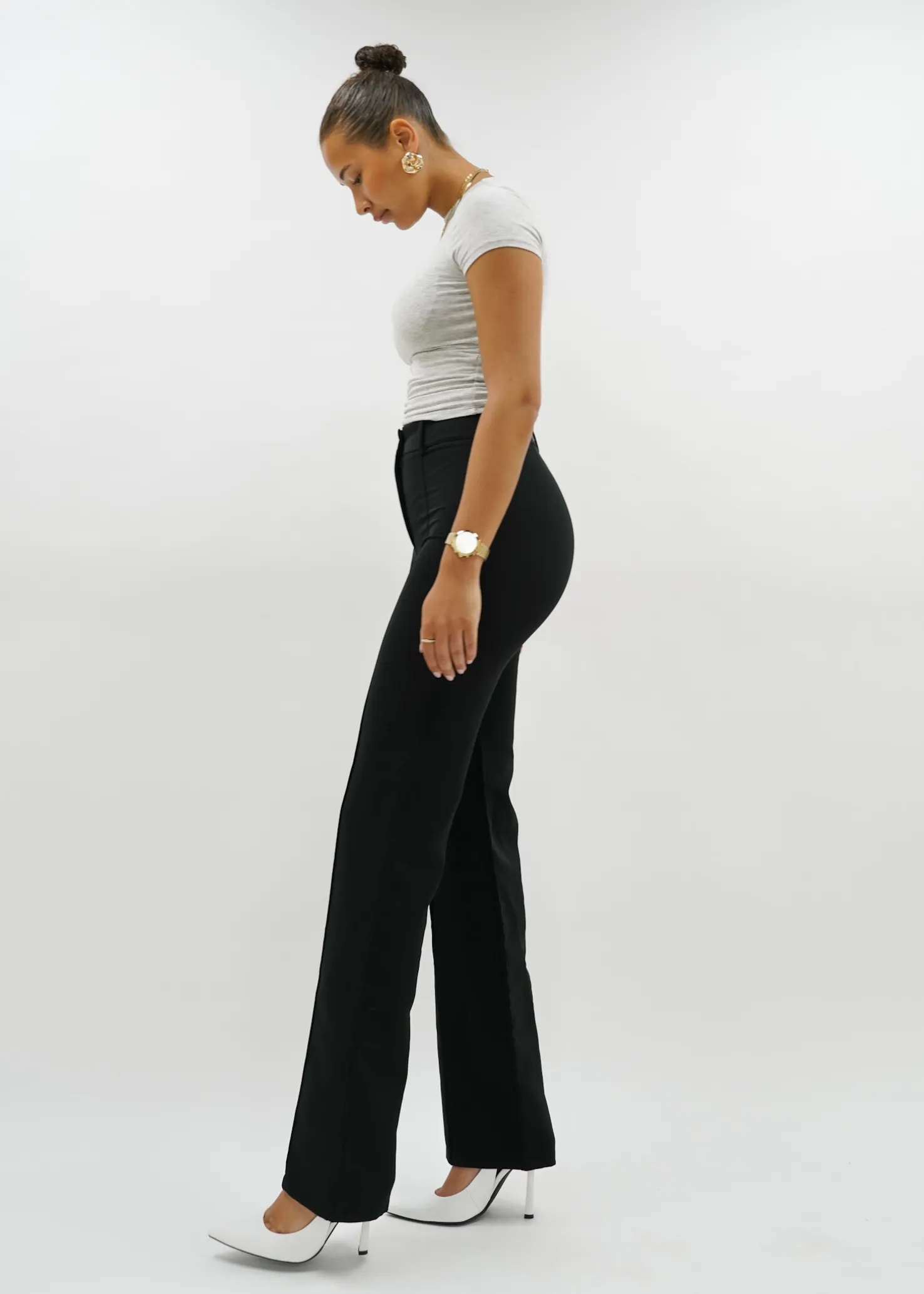 Straight leg pants met pressfold black (REGULAR)
