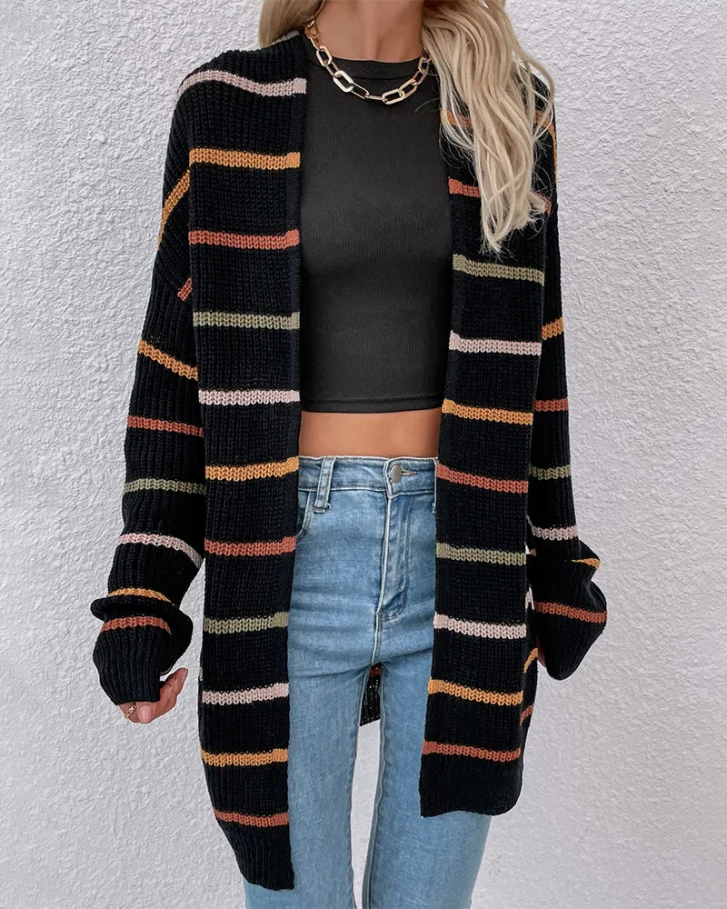 Striped cardigan with lowered shoulder