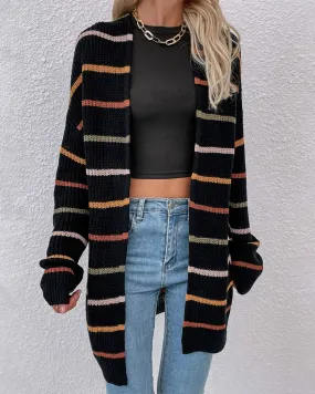 Striped cardigan with lowered shoulder