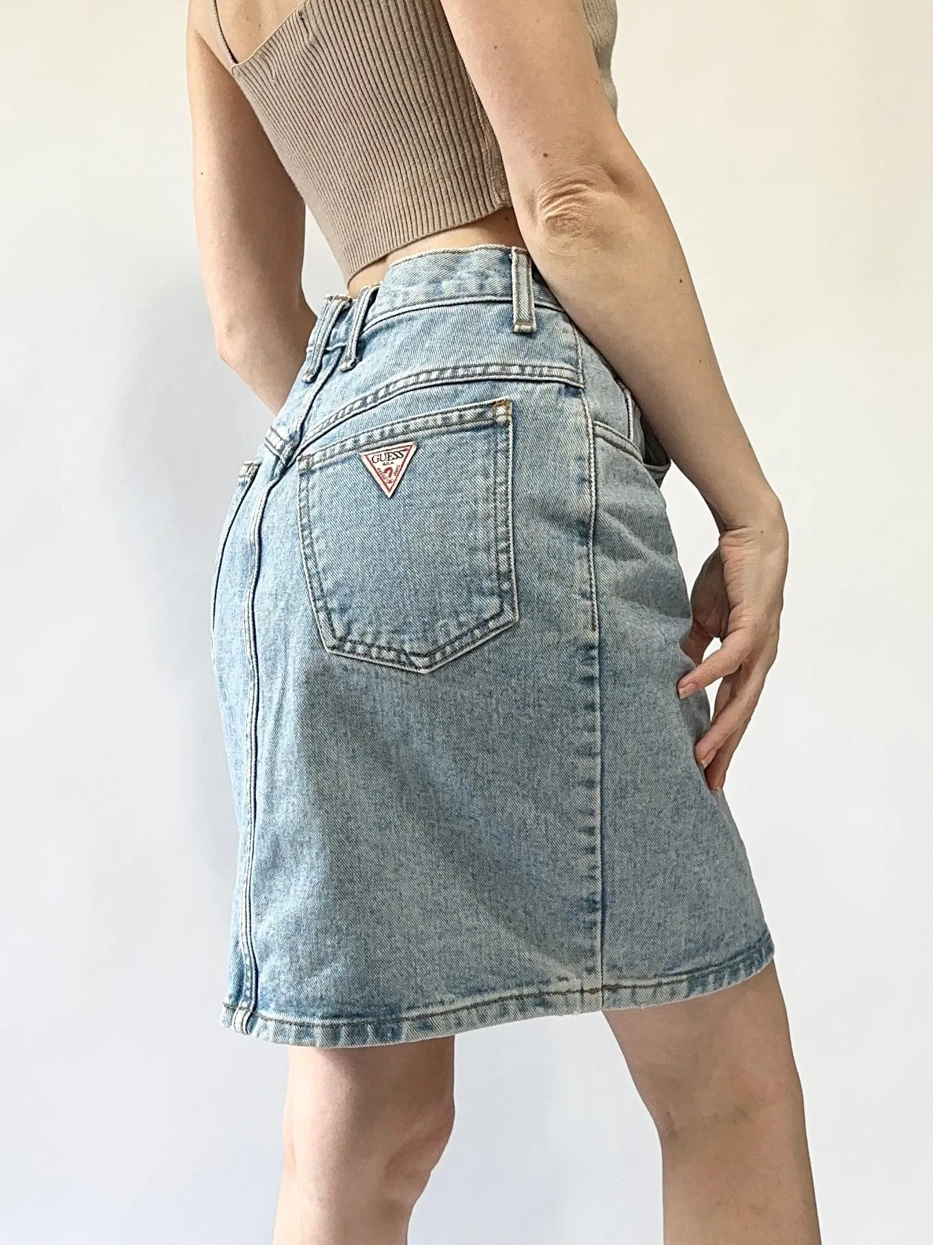 Vintage Guess Midwash 100% Cotton Denim Skirt (24")